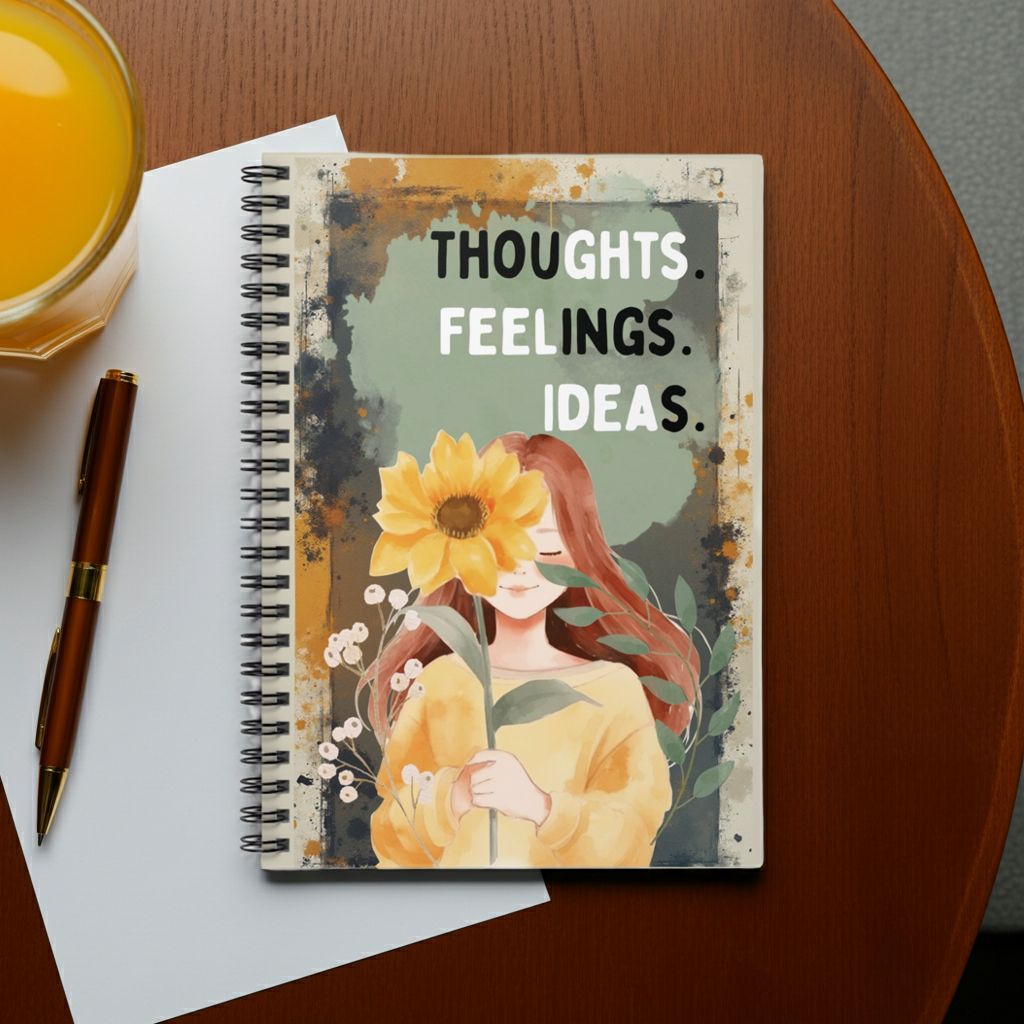 "Thoughts. Feelings. Ideas." Floral Spiral Notebook Journal