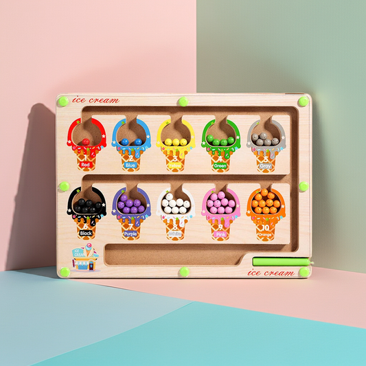 Montessori Magnetic Color Sorting Maze Board – Wooden Bead Game for Kids