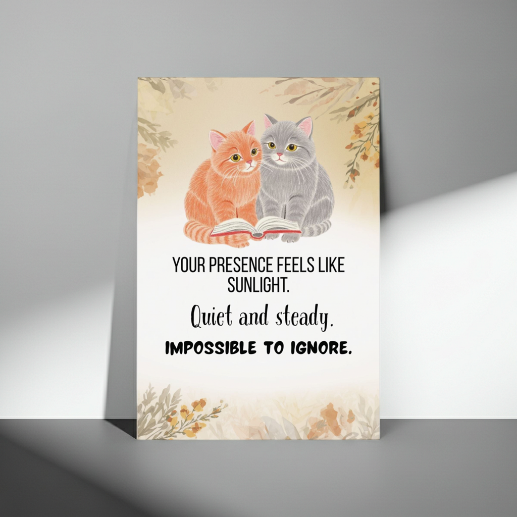 Cat Comfort Poster “Your Presence Feels Like Sunlight” Cozy Inspirational Wall Art