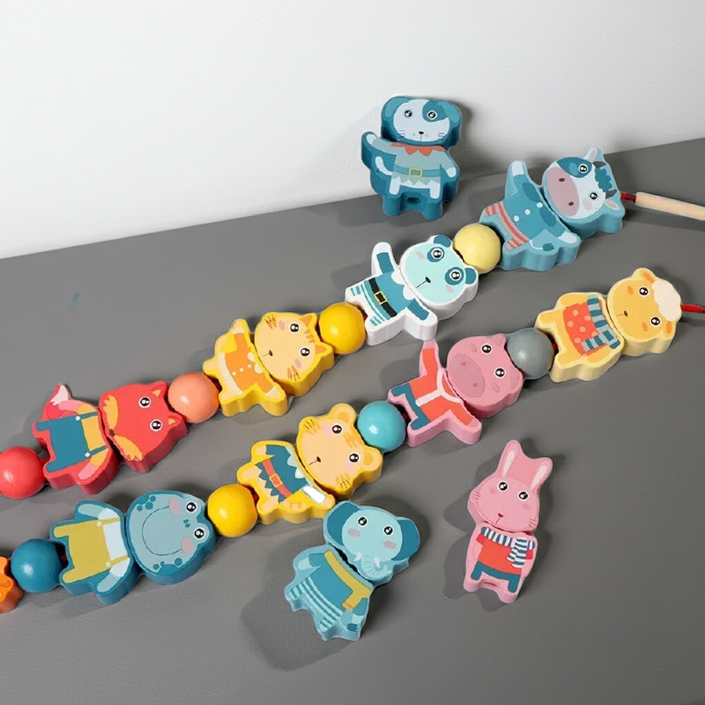 Montessori Wooden Lacing Toy Beads Set Educational Threading Toy for Kids