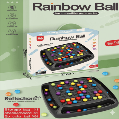Rainbow Ball game packaging with colorful balls on a green background