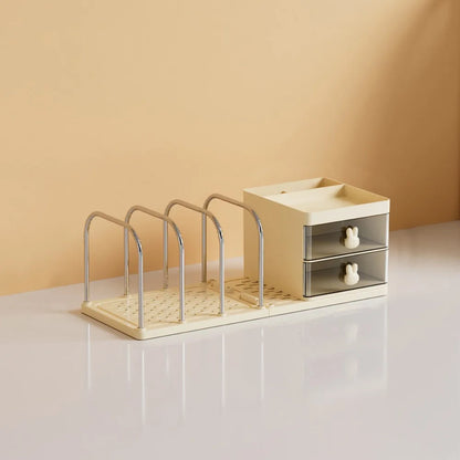 Six Grids Bookend Book Holder with Storage Box – Space-Saving Desk Organizer