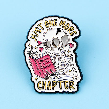 Skeleton Book Lover Enamel Pin Gothic Reader Lapel Brooch Backpack Accessory