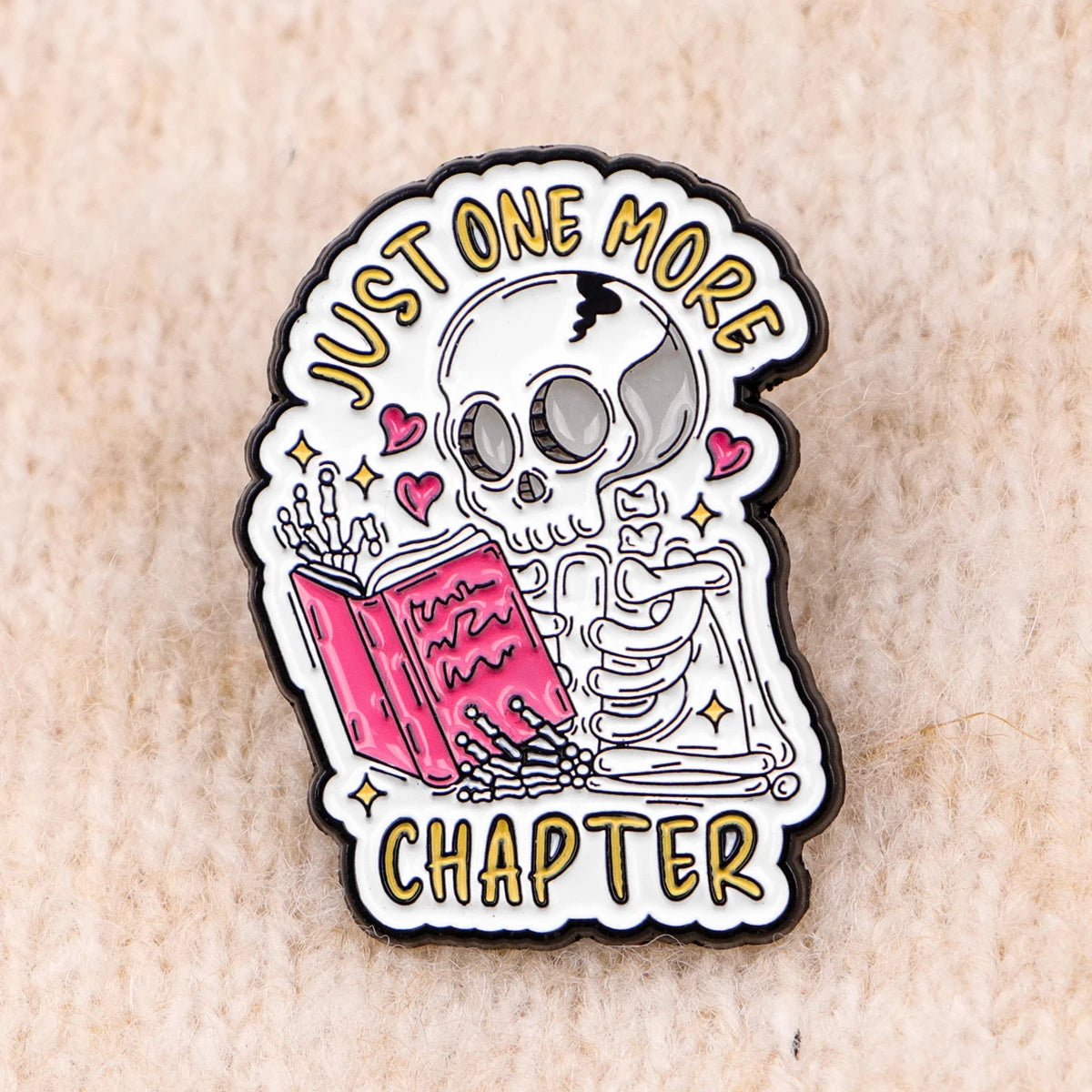 Skeleton Book Lover Enamel Pin Gothic Reader Lapel Brooch Backpack Accessory