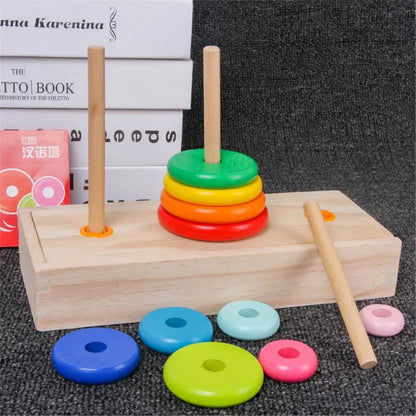 Interactive Wooden Montessori Tower Game for Kids – Colorful Hanoi Balance Toy