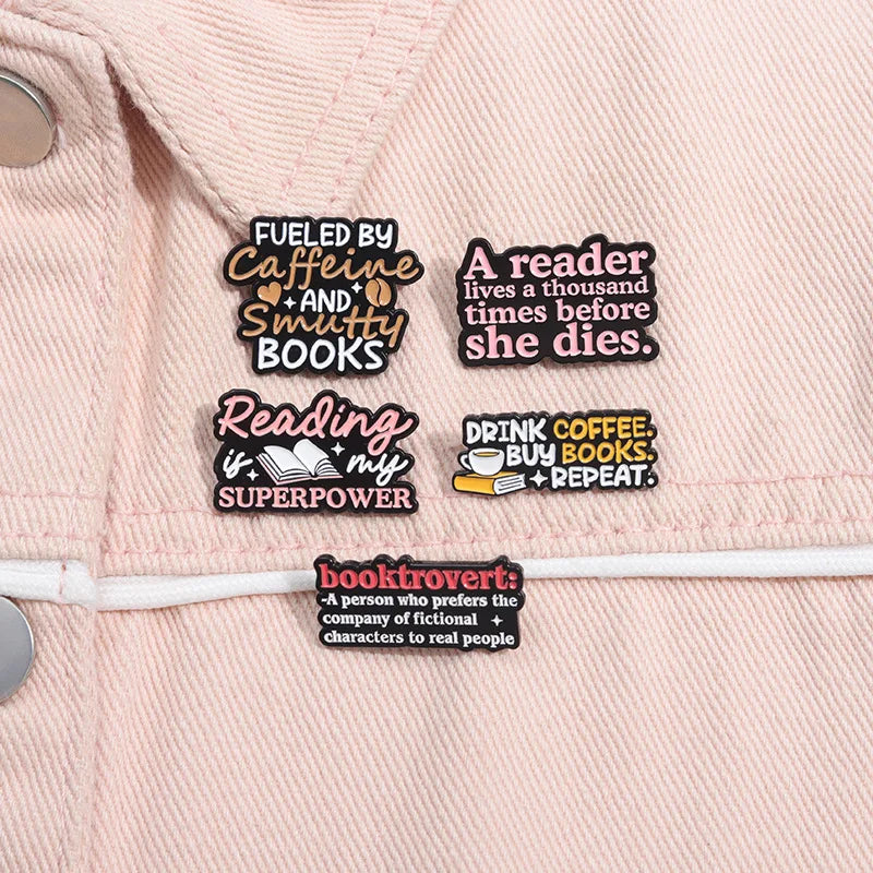 Text Series Enamel Pin Set for Book Lovers Reading Brooch Lapel and Backpack Accessories