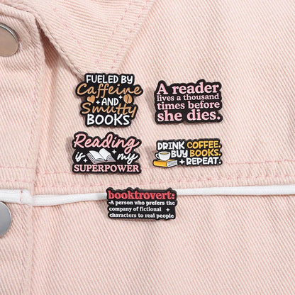 Text Series Enamel Pin Set for Book Lovers Reading Brooch Lapel and Backpack Accessories