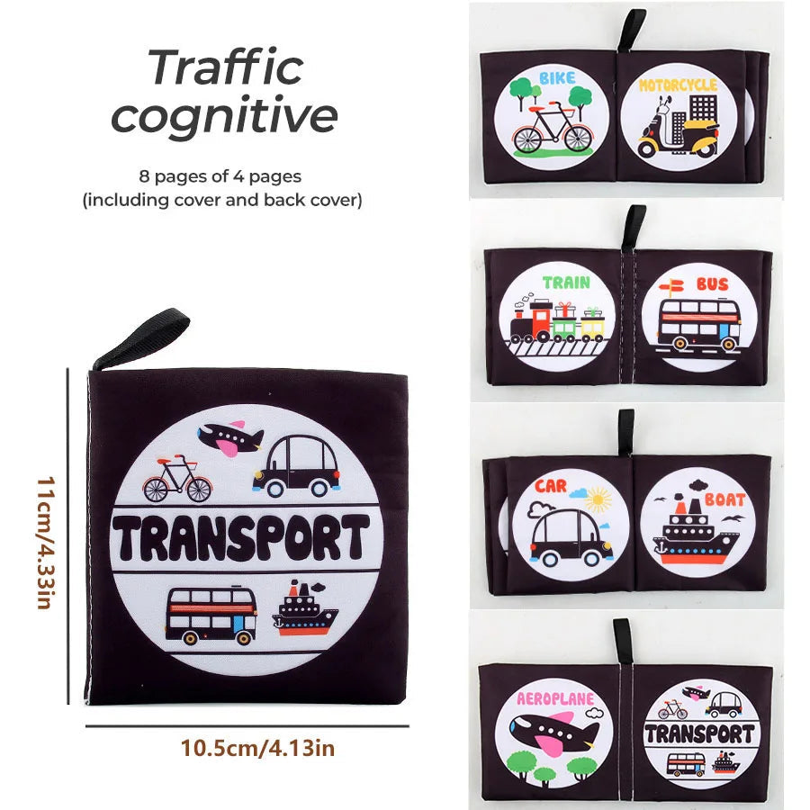 Children's educational book about transportation with illustrations of various vehicles.