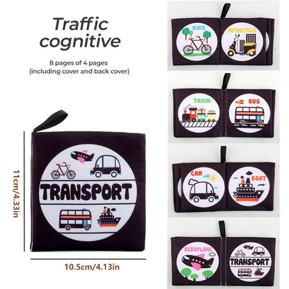 Children's educational book about transportation with illustrations of various vehicles.