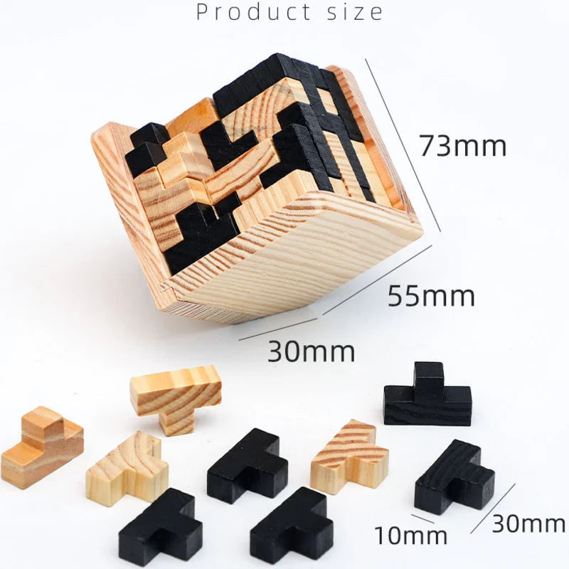 3D Luban Wooden Cube Puzzle – Brain Teaser for Children & Adults