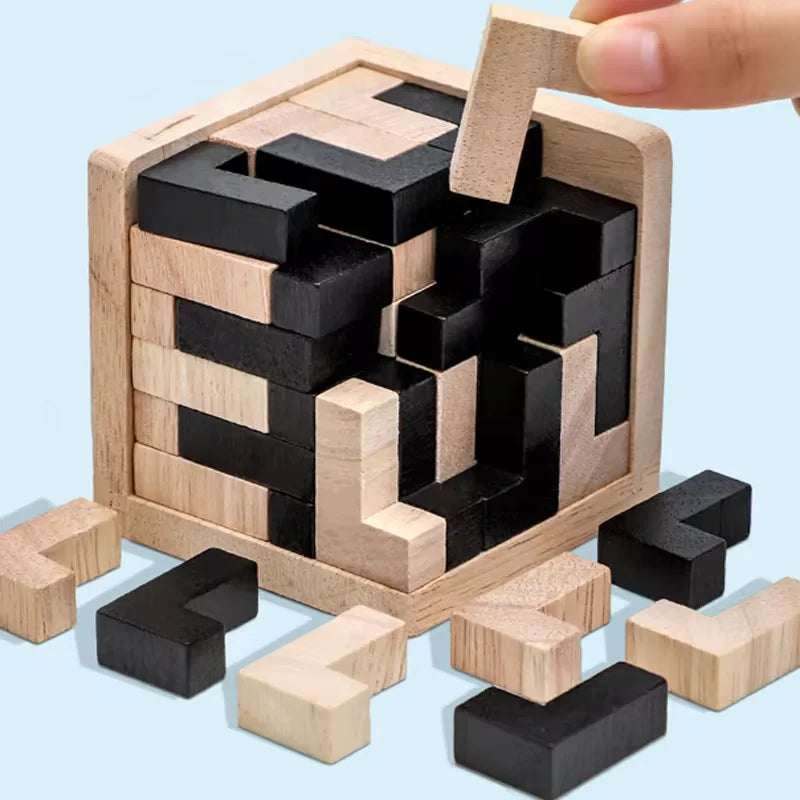 3D Luban Wooden Cube Puzzle – Brain Teaser for Children & Adults