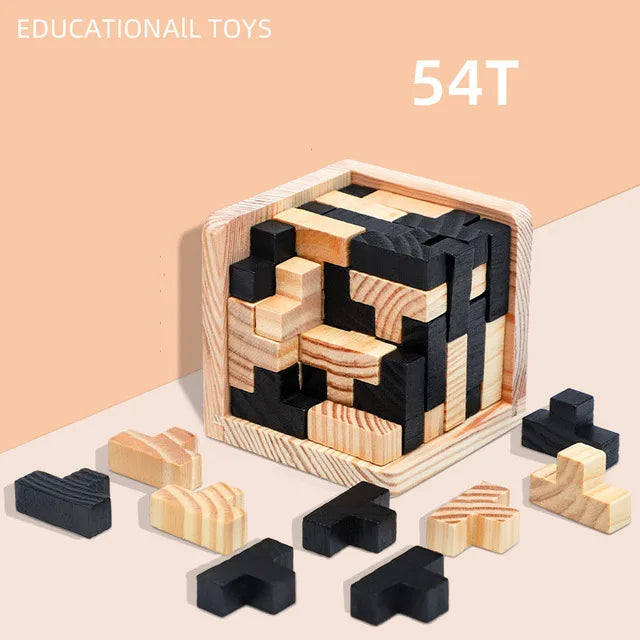 3D Luban Wooden Cube Puzzle – Brain Teaser for Children & Adults