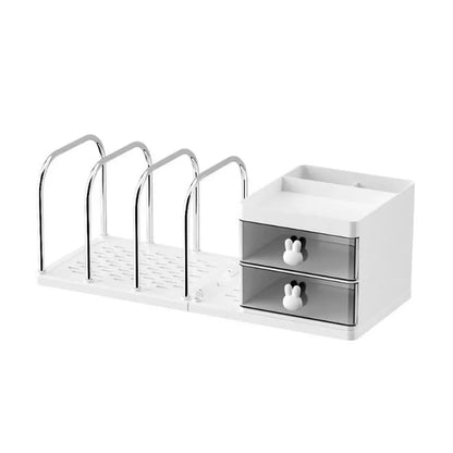 Six Grids Bookend Book Holder with Storage Box – Space-Saving Desk Organizer
