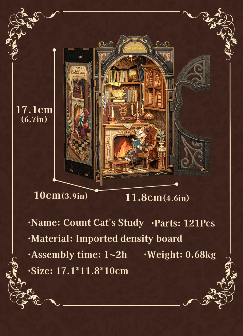 DIY Book Nook Kit with Light – Miniature Wooden Bookshop Insert for Gifts & Decor