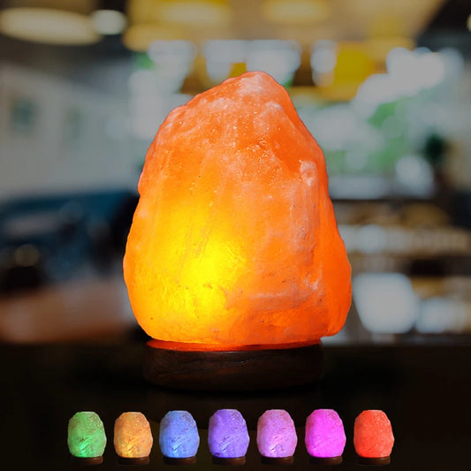 USB Himalayan Salt Lamp with Wood Base