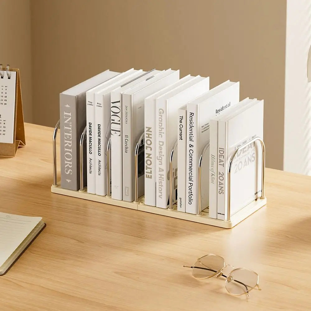 Six Grids Bookend Book Holder with Storage Box – Space-Saving Desk Organizer