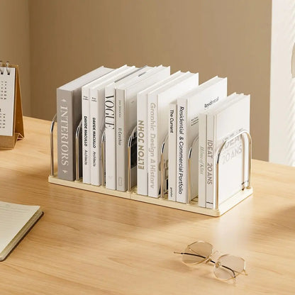 Six Grids Bookend Book Holder with Storage Box – Space-Saving Desk Organizer