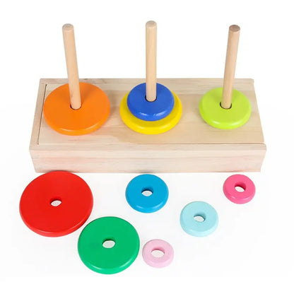Interactive Wooden Montessori Tower Game for Kids – Colorful Hanoi Balance Toy