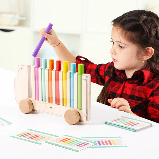 Wooden Bus Color Sorting Game for Kids – Montessori Color Cognition Toy
