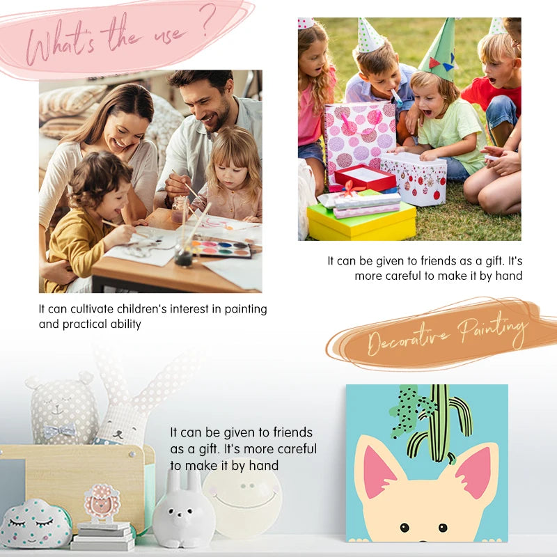 Paint‑By‑Numbers Canvas – Cute Cartoon Animals (20×20cm)