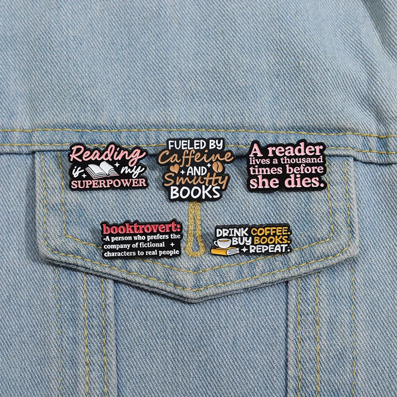 Text Series Enamel Pin Set for Book Lovers Reading Brooch Lapel and Backpack Accessories
