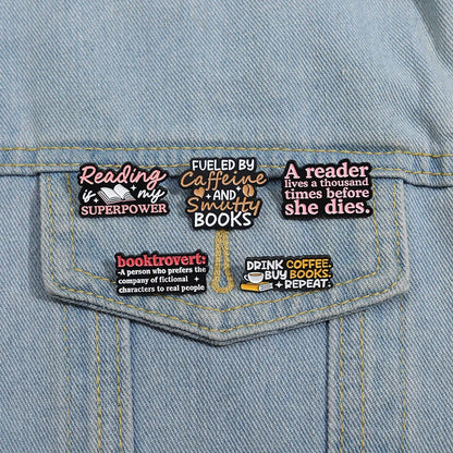 Text Series Enamel Pin Set for Book Lovers Reading Brooch Lapel and Backpack Accessories
