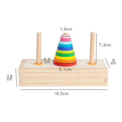 Interactive Wooden Montessori Tower Game for Kids – Colorful Hanoi Balance Toy