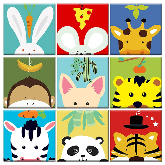 Paint‑By‑Numbers Canvas – Cute Cartoon Animals (20×20cm)
