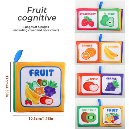 Children's educational book about fruits with colorful illustrations and text.