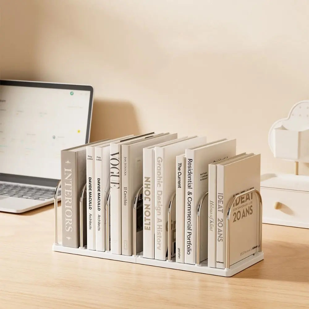 Six Grids Bookend Book Holder with Storage Box – Space-Saving Desk Organizer