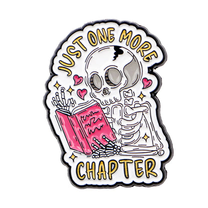 Skeleton Book Lover Enamel Pin Gothic Reader Lapel Brooch Backpack Accessory