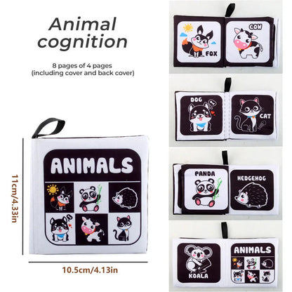 Children's educational book about animal cognition with cartoon illustrations on a white background.