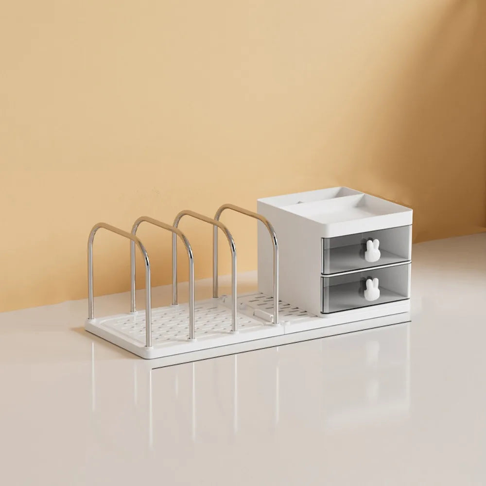 Six Grids Bookend Book Holder with Storage Box – Space-Saving Desk Organizer