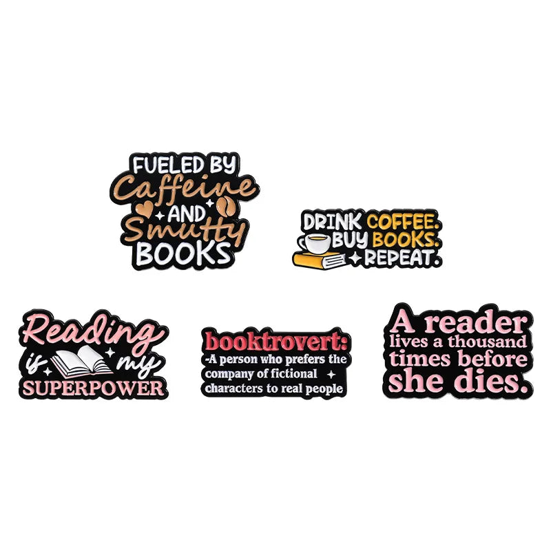 Text Series Enamel Pin Set for Book Lovers Reading Brooch Lapel and Backpack Accessories