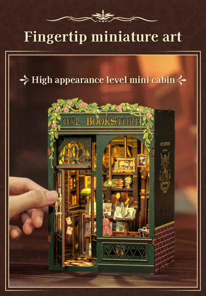 DIY Book Nook Kit with Light – Miniature Wooden Bookshop Insert for Gifts & Decor