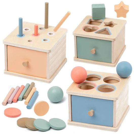 Montessori Wooden Color & Shape Sorting Drawer Box – Fine Motor Skills Toy for Toddlers