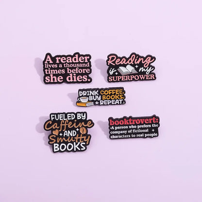 Text Series Enamel Pin Set for Book Lovers Reading Brooch Lapel and Backpack Accessories