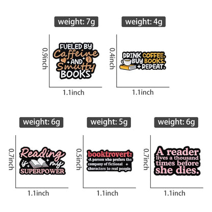 Text Series Enamel Pin Set for Book Lovers Reading Brooch Lapel and Backpack Accessories