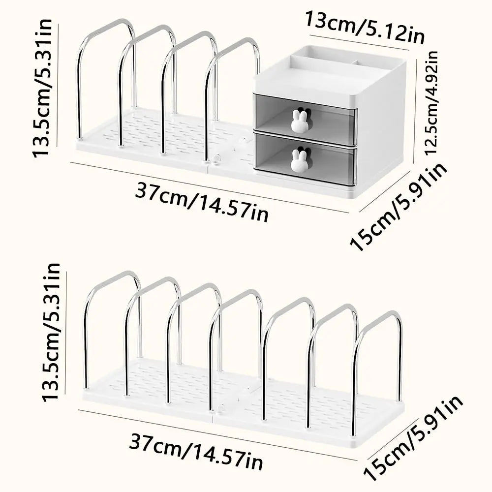 Six Grids Bookend Book Holder with Storage Box – Space-Saving Desk Organizer