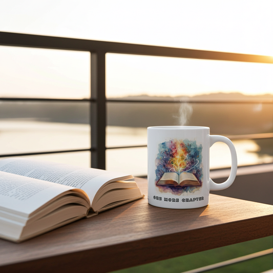 Left Handed Book Lover Mug — 'One More Chapter' Ceramic Coffee Cup 11 oz