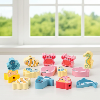 Montessori Wooden Lacing Toy Beads Set Educational Threading Toy for Kids